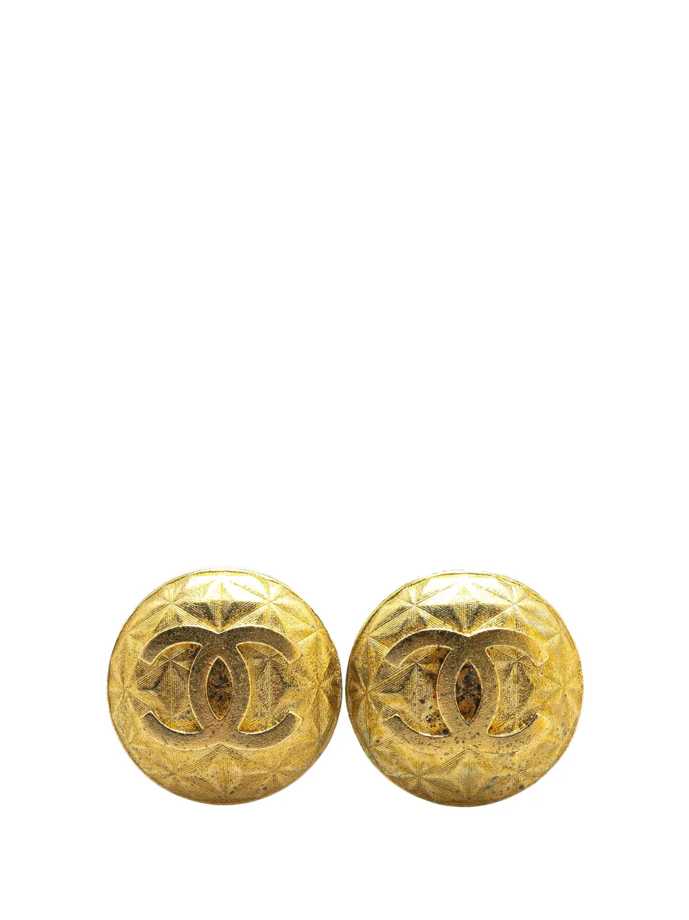 1995 Gold Plated CC Round Clip on Earrings costume earrings