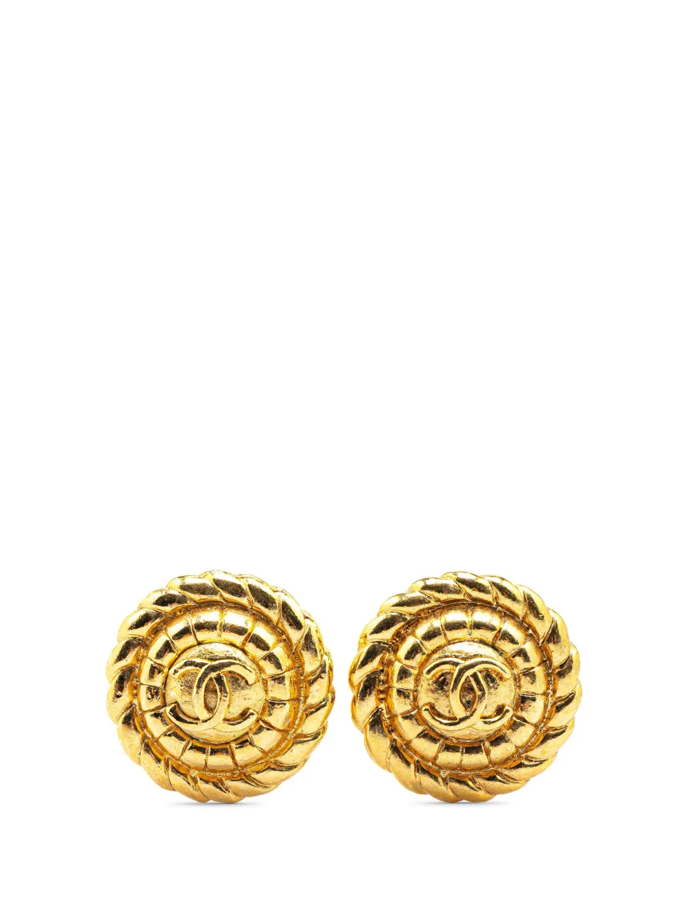20th Century Gold Plated CC Round Clip On Earrings costume earrings