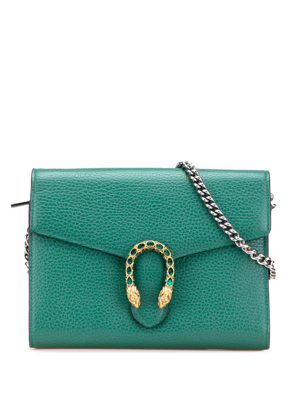 Pre-owned Gucci 2016-2025 Mini Leather Dionysus Wallet On Chain Crossbody Bag In Green
