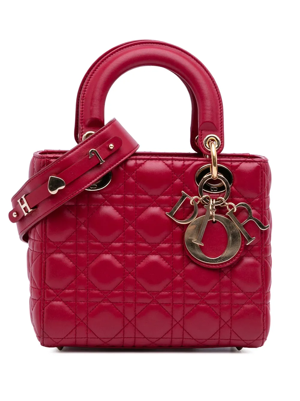 Pre-owned Dior 2019 Small Lambskin Cannage My Abc Lady  Satchel In Red