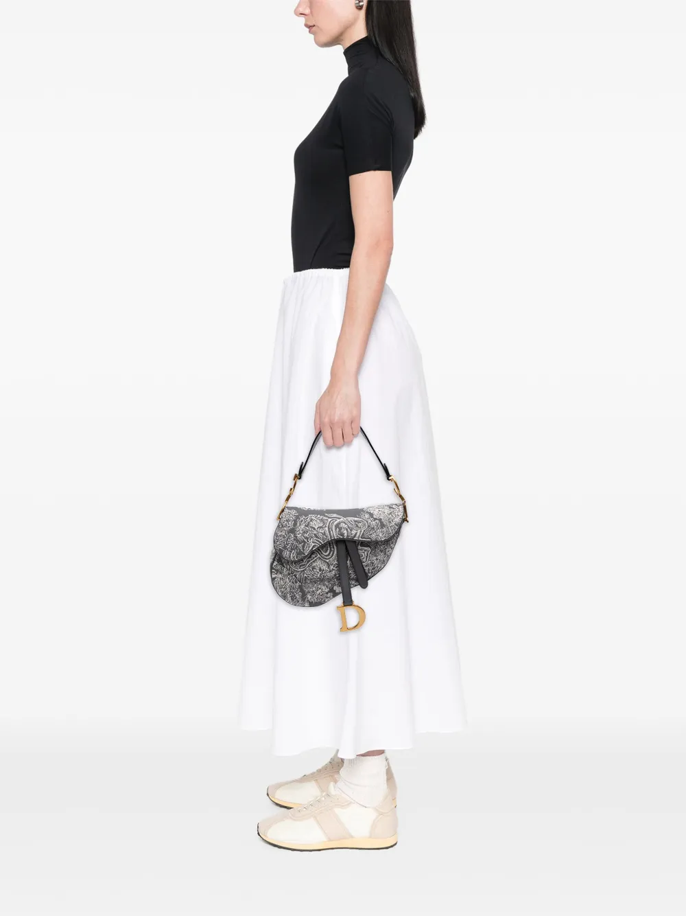 Pre-owned Dior 2021 Canvas Reverse Embroidered Toile De Jouy Saddle Bag Shoulder Bag In Gray