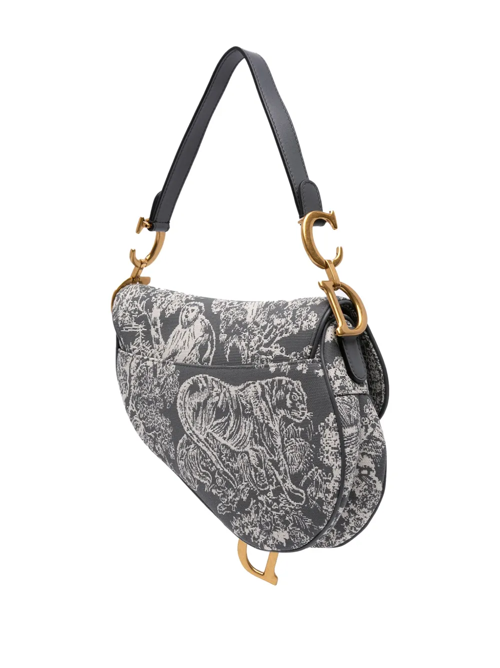 Pre-owned Dior 2021 Canvas Reverse Embroidered Toile De Jouy Saddle Bag Shoulder Bag In Gray