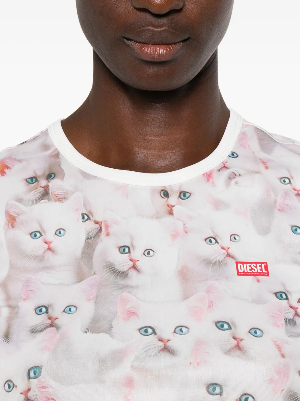 Diesel all-over cat-print short-sleeved T-shirt Wit