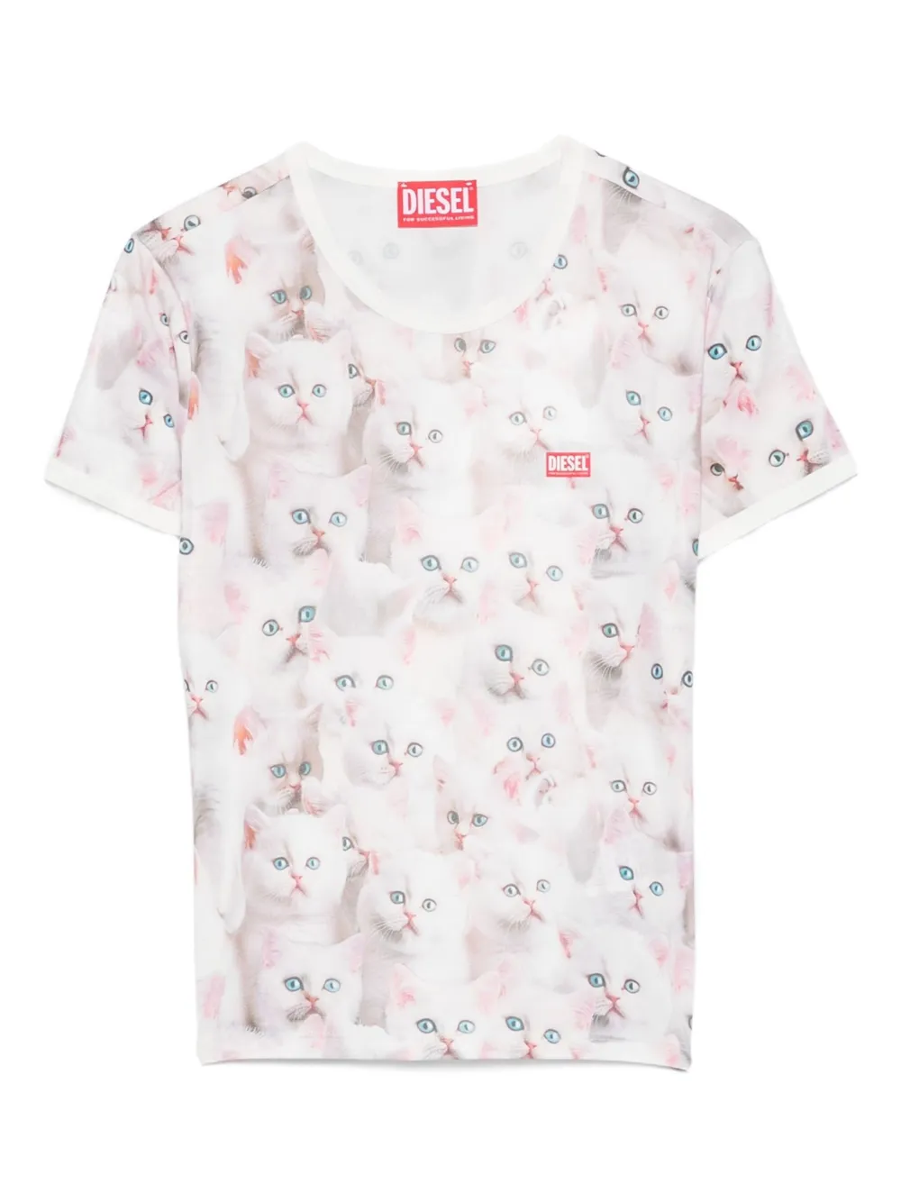 Diesel all-over cat-print short-sleeved T-shirt Wit