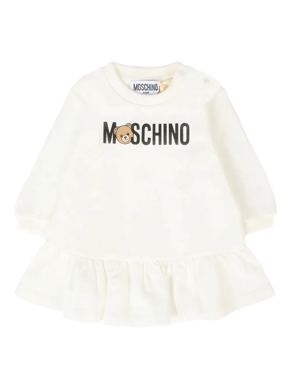 Moschino Kids Jurk met logoprint en ruches Wit