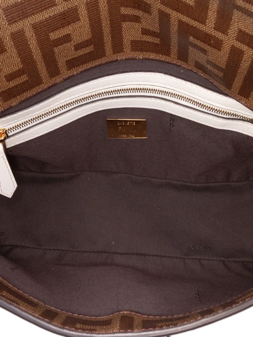 Pre-owned Fendi 2010-2025 Zucca Glazed Fabric Cage Baguette Satchel In Brown