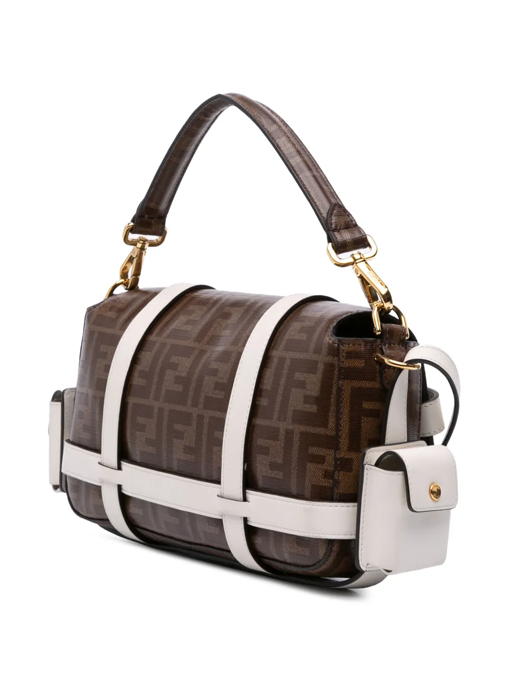 Pre-owned Fendi 2010-2025 Zucca Glazed Fabric Cage Baguette Satchel In Brown