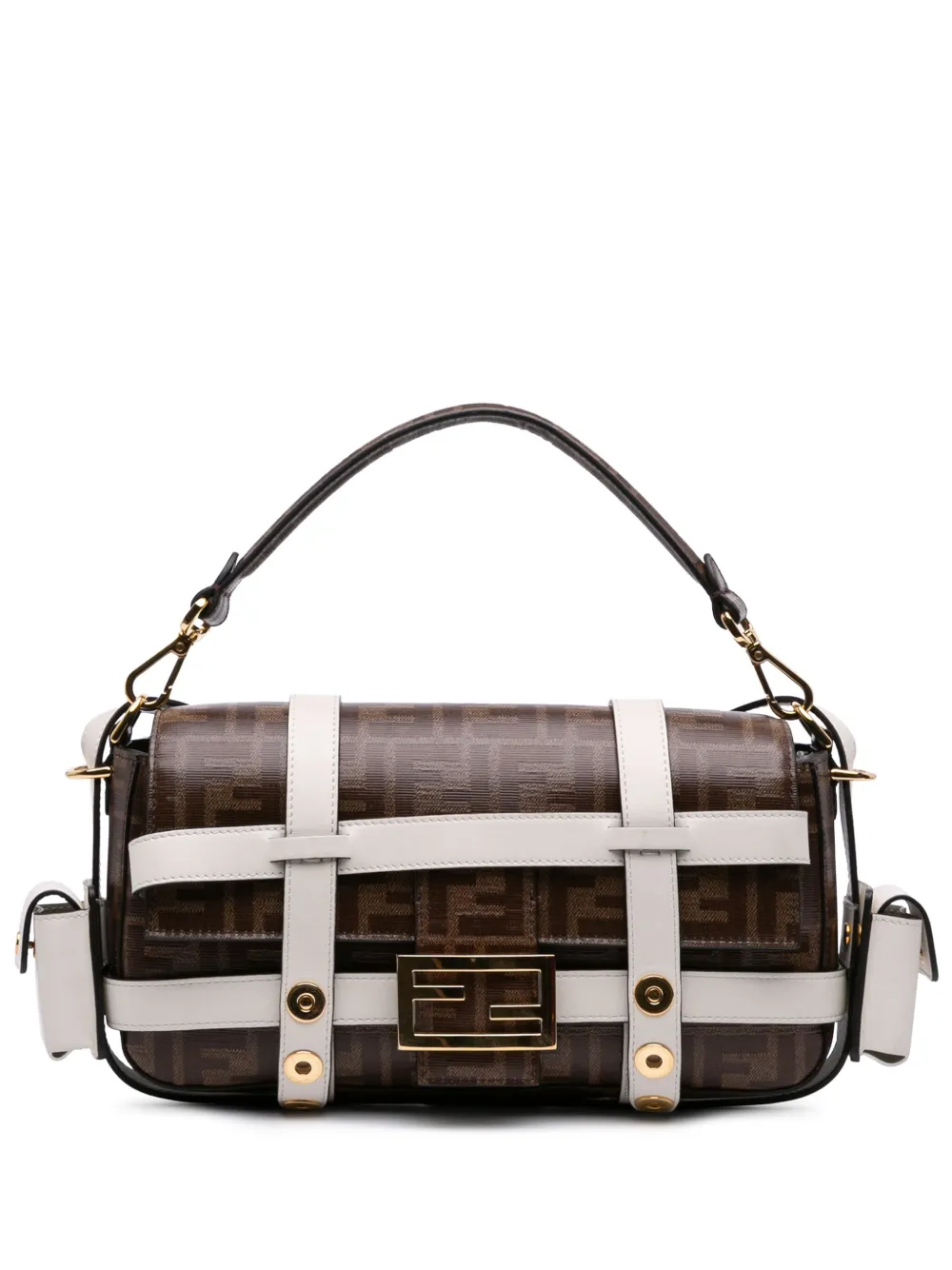 Pre-owned Fendi 2010-2025 Zucca Glazed Fabric Cage Baguette Satchel In Brown