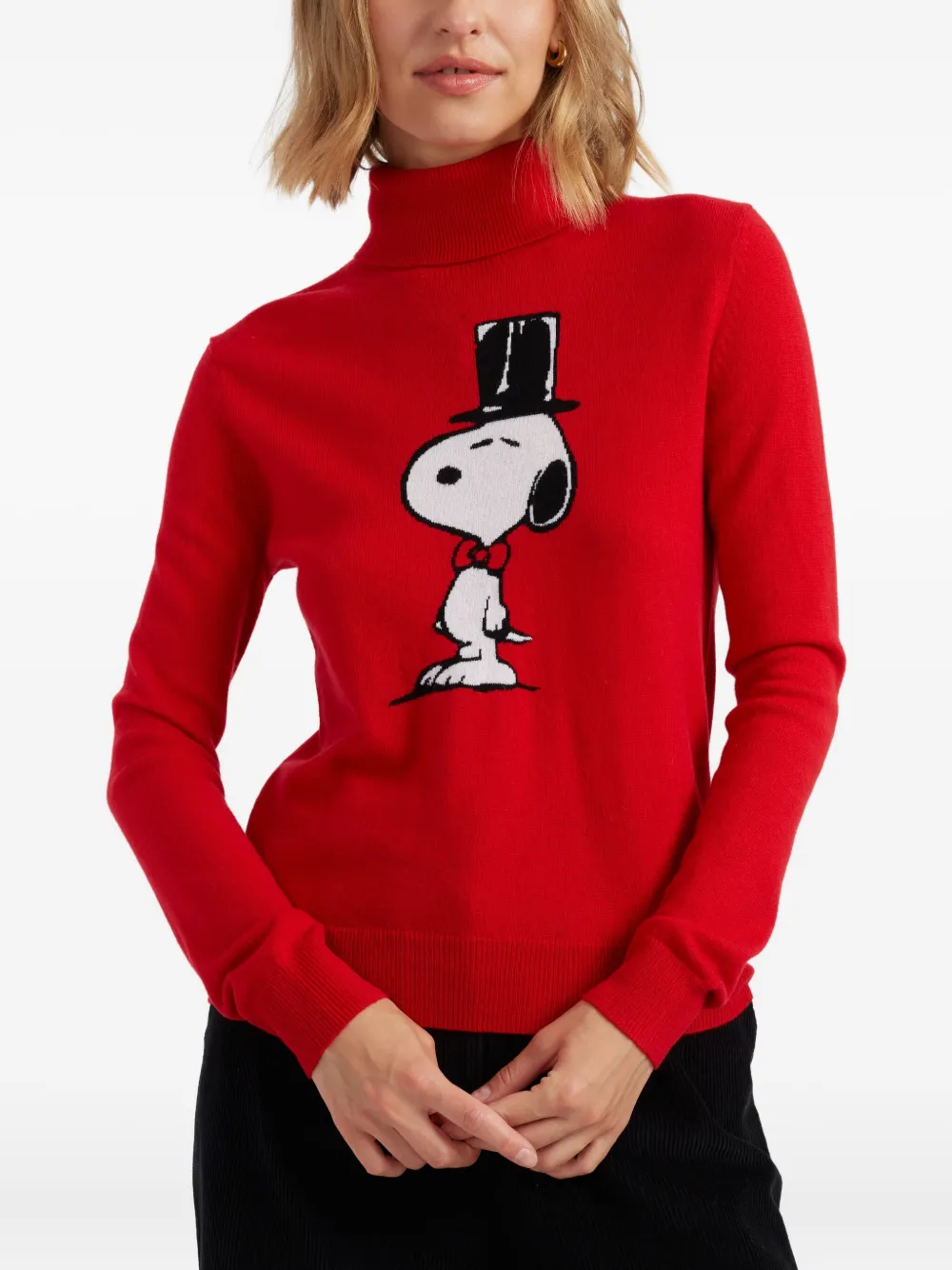 Chinti & Parker Wool-cashmere Top Hat Snoopy Sweater In Red