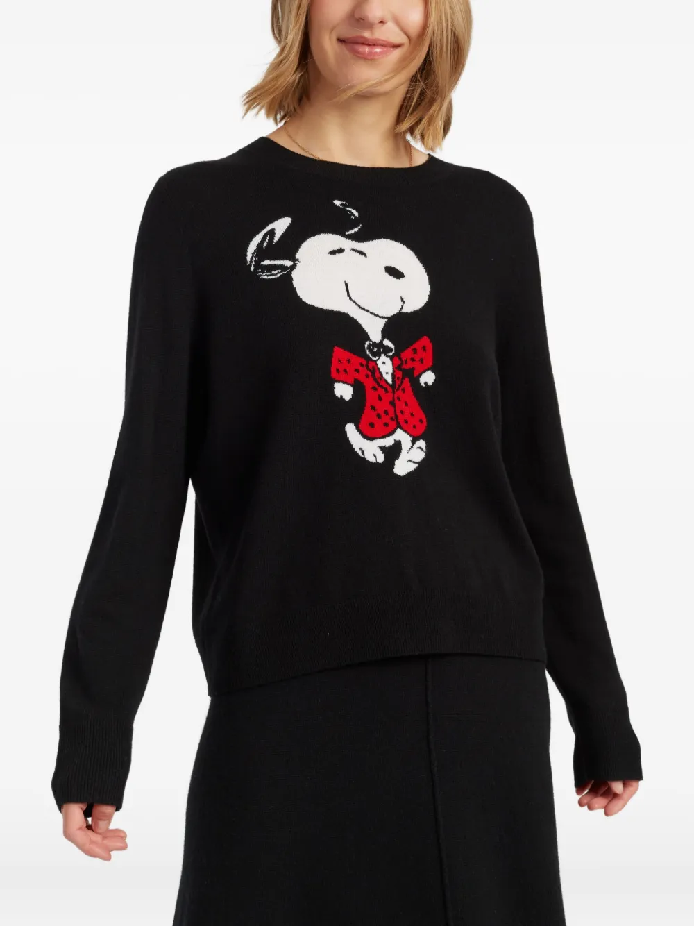 Chinti & Parker Wool-cashmere Crewneck Dancing Snoopy Sweater In Black