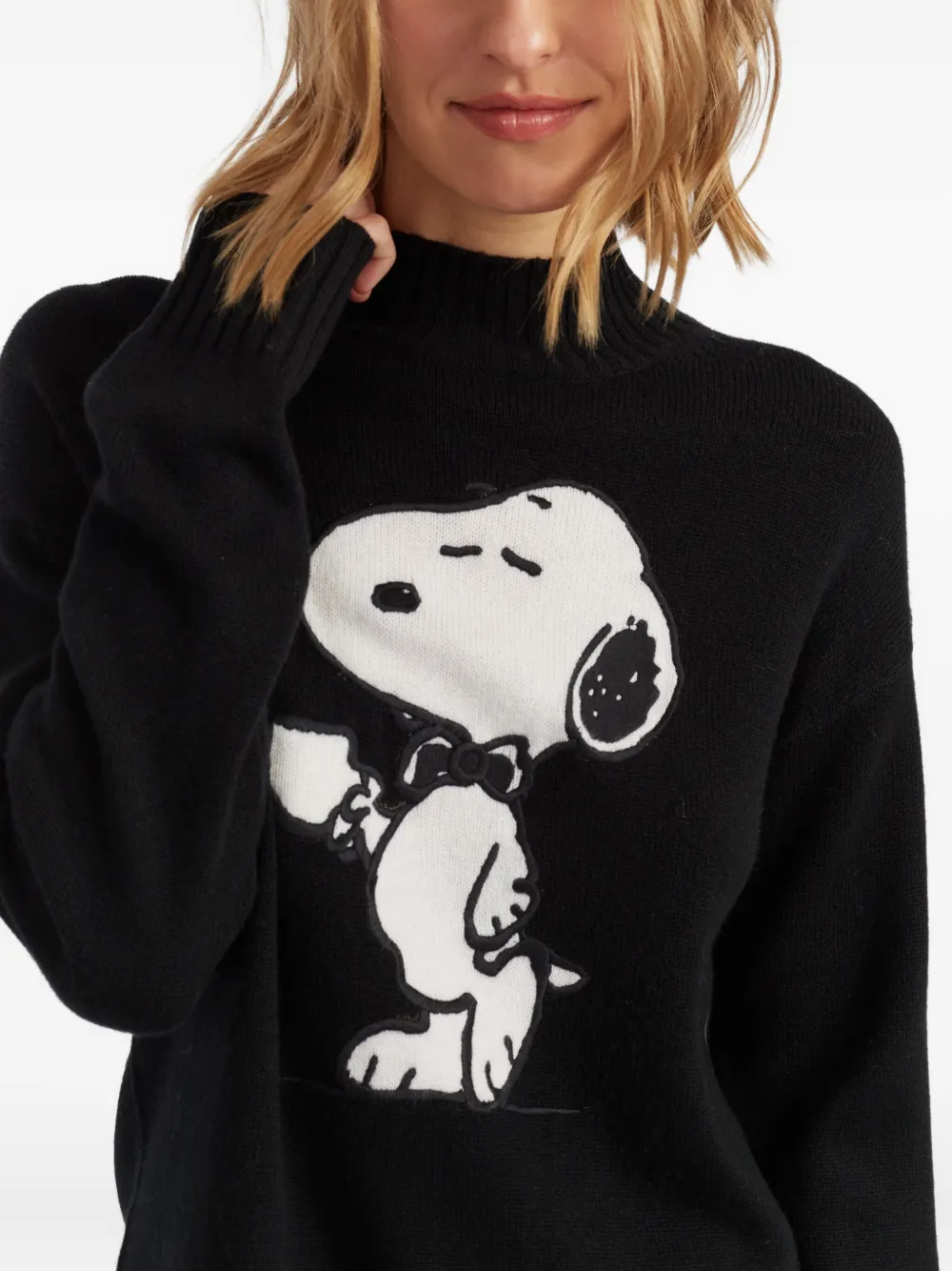 Chinti & Parker Wool-cashmere Tea Time Snoopy Sweater In Black