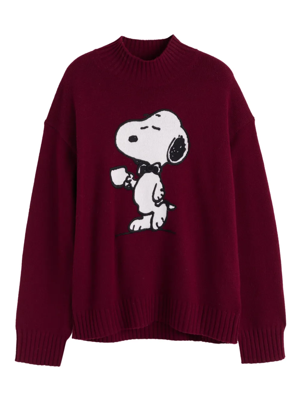 Chinti & Parker Wool-cashmere Tea Time Snoopy Sweater In Burgundy