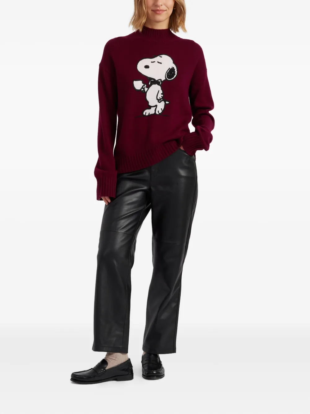 Chinti & Parker Wool-cashmere Tea Time Snoopy Sweater In Burgundy