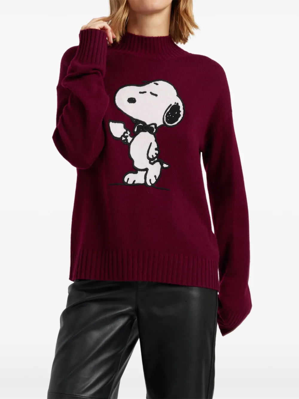 Chinti & Parker Wool-cashmere Tea Time Snoopy Sweater In Burgundy