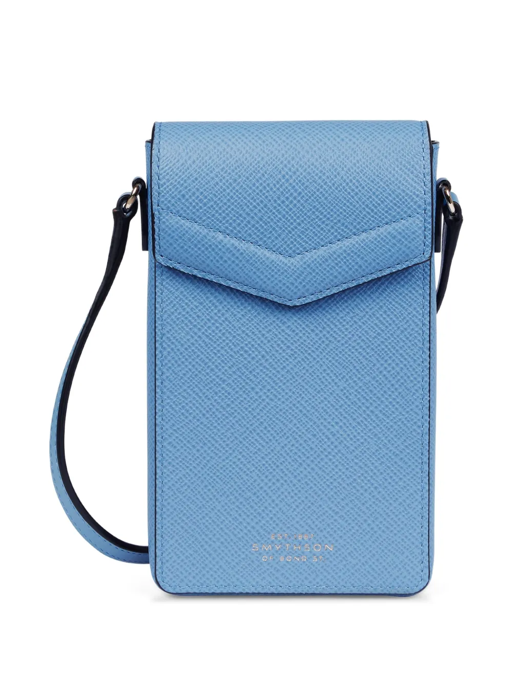Smythson Envelope Crossbody Phone Case In Blue