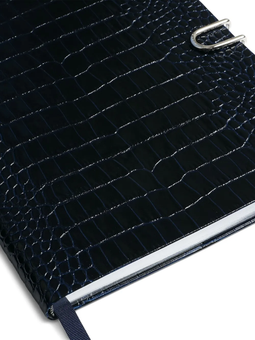 Smythson Portobello Crocodile-effect Slide-closure Notebook In Black