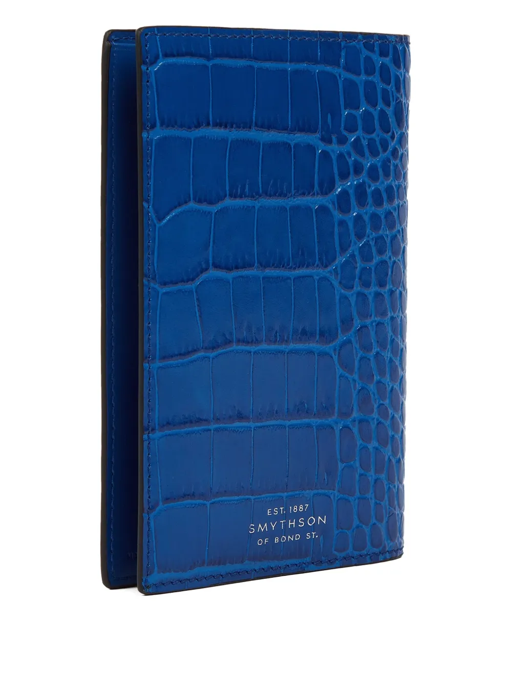 Smythson Croc-embossed Leather Passport Cover In Blue