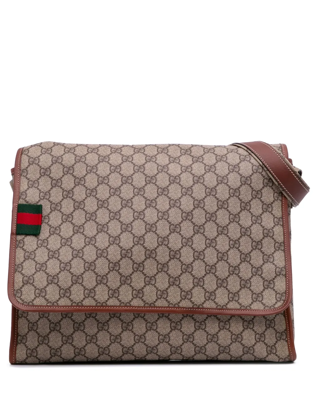 Pre-owned Gucci 2016-2025 Gg Supreme Web Messenger Bag Crossbody Bag In Brown