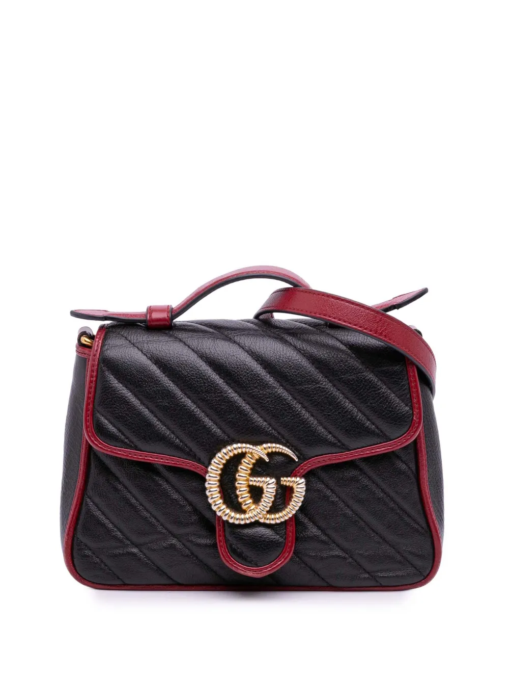 Pre-owned Gucci 2016-2025 Gg Marmont Matelasse Leather Torchon Top Handle Bag Satchel In Black