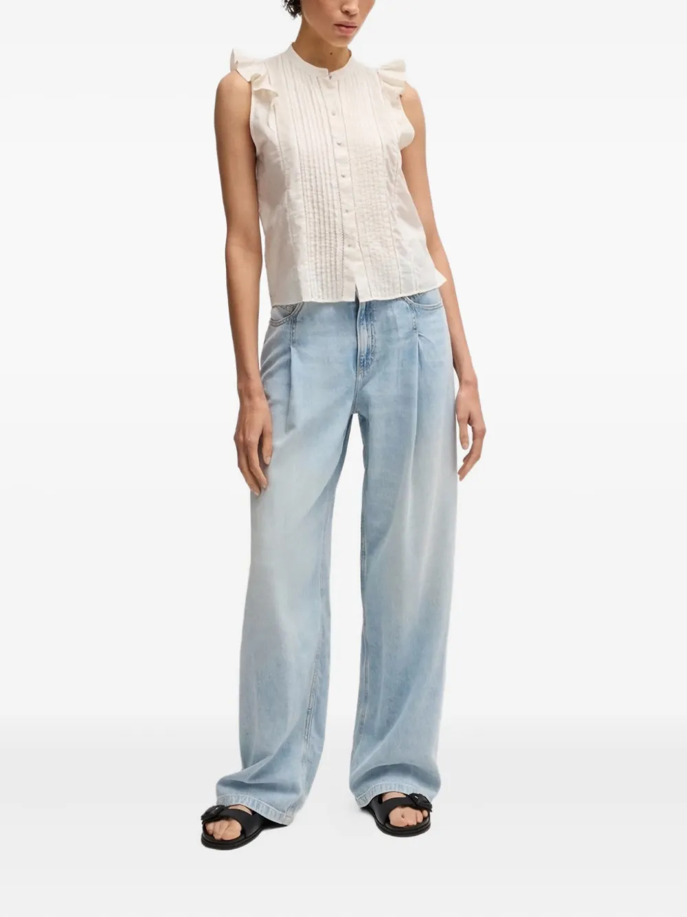 BOSS ruffle-detail sleeveless top - Beige