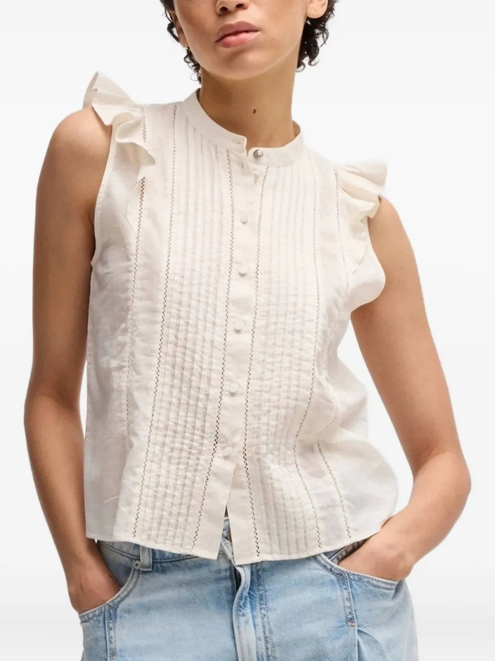 BOSS Top met ruches Beige
