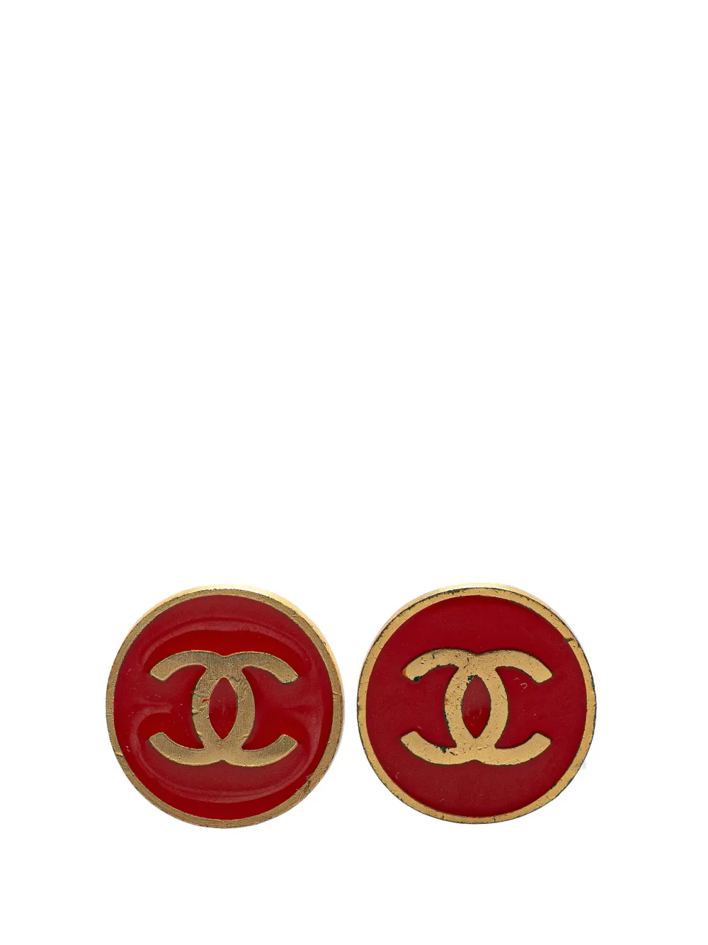 2001 CC Gold Plated Enamel Button Clip on Earrings costume earrings