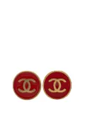 CHANEL Pre-Owned 2001 CC Gold Plated Enamel Button Clip on Earrings costume earrings