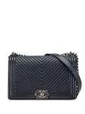 CHANEL Pre-Owned 2014-2015 Medium Chevron Wrinkled Lambskin Boy Flap crossbody bag - Black