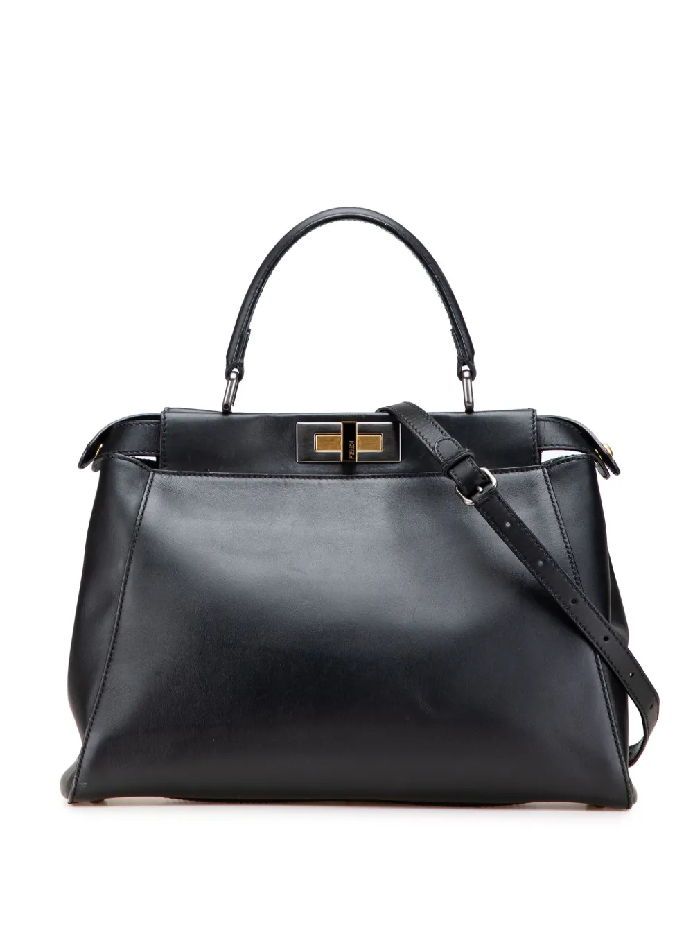 Pre-owned Fendi 2000-2010 Medium Shiny Nappa Peekaboo Iconic Satchel In Black
