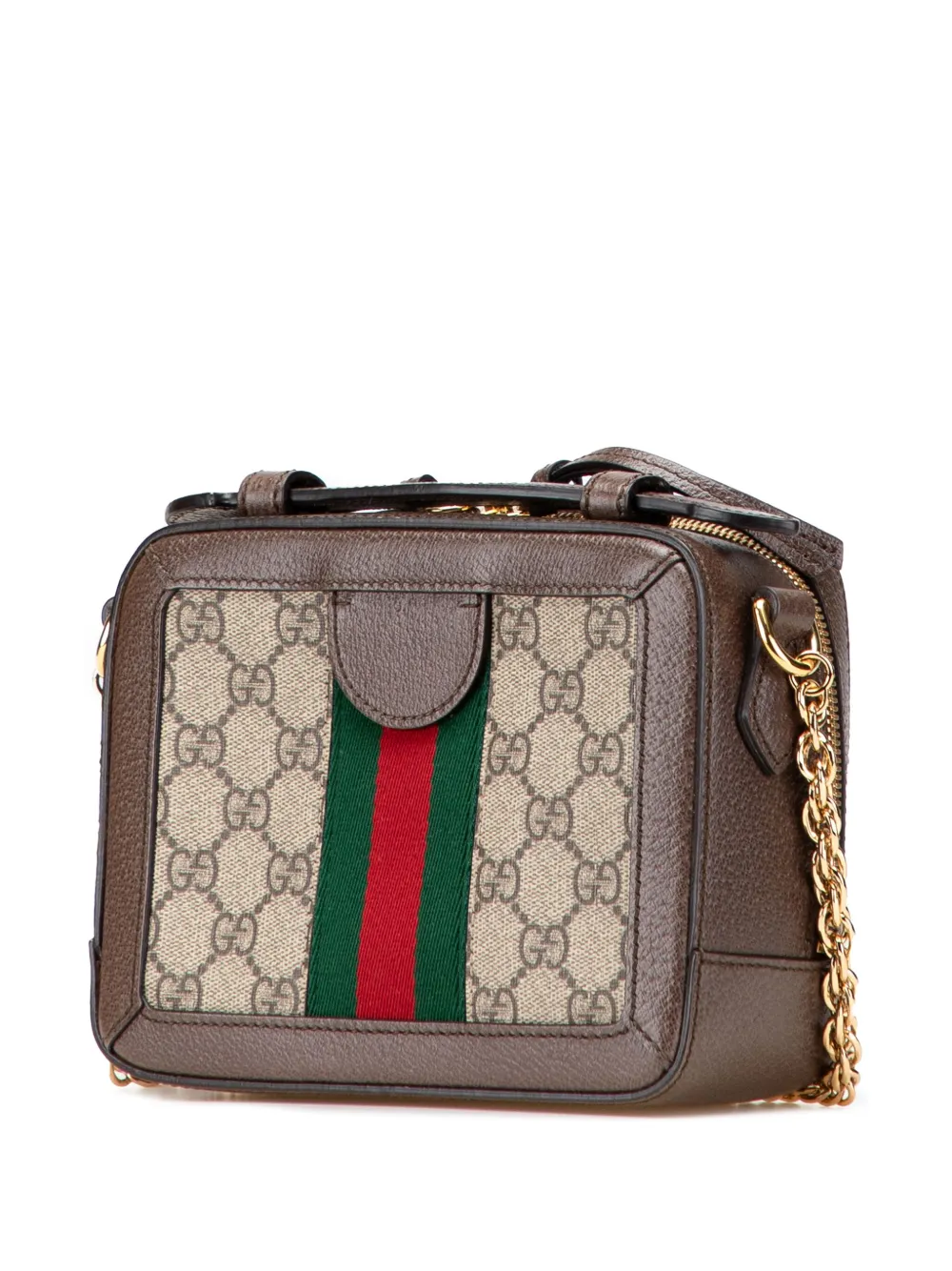 Pre-owned Gucci 2016-2025 Mini Gg Supreme Web Ophidia Satchel In Brown