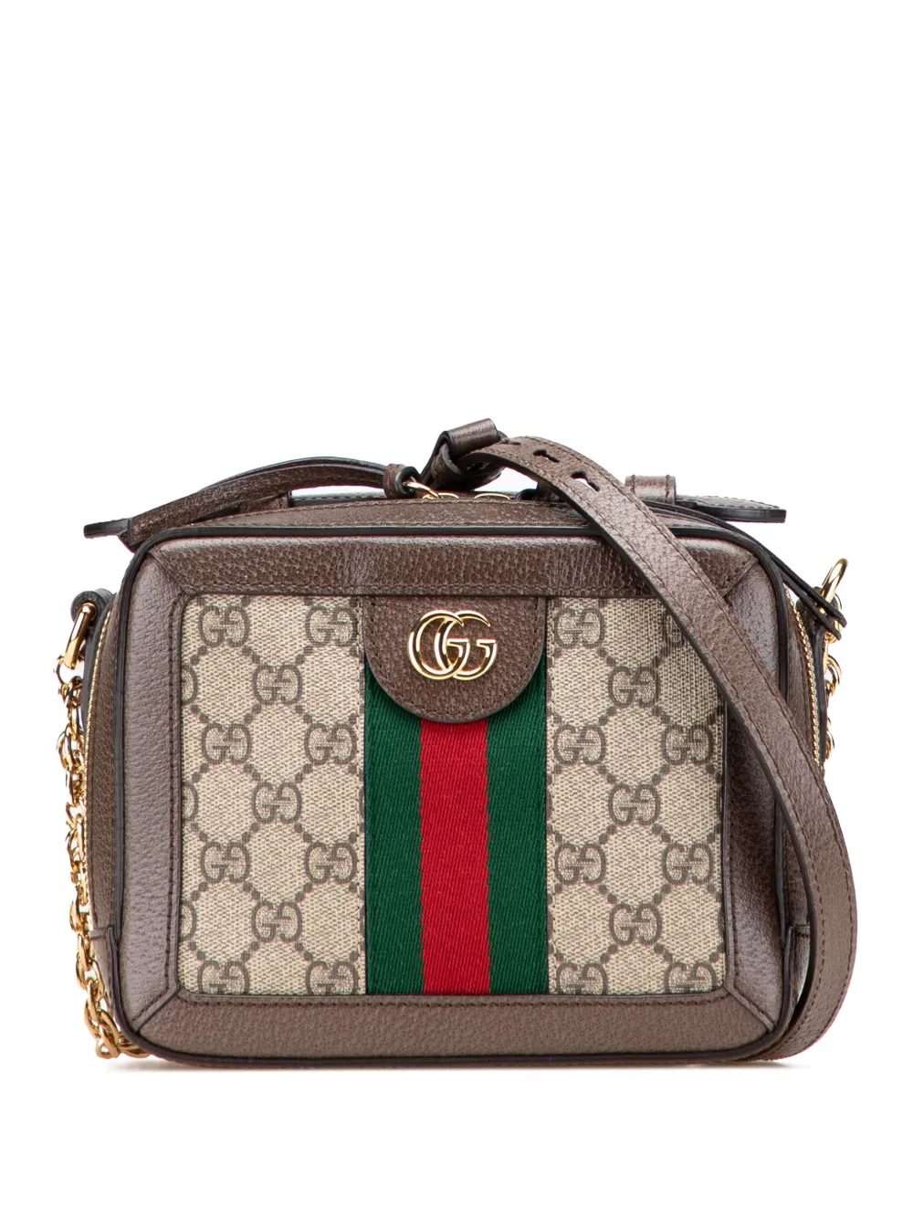Pre-owned Gucci 2016-2025 Mini Gg Supreme Web Ophidia Satchel In Brown
