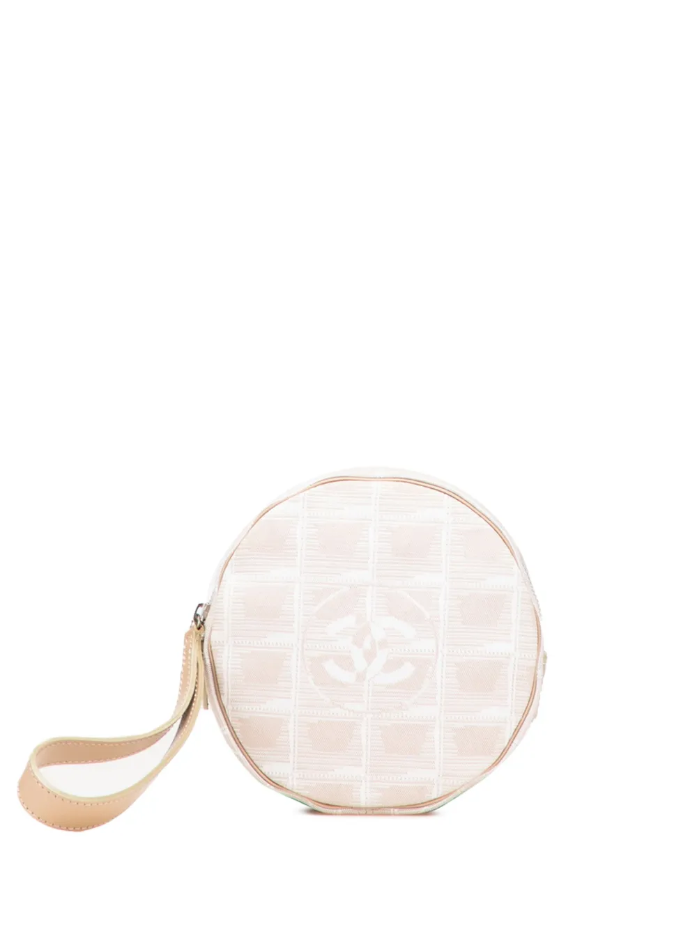 Pre-owned Chanel 2002-2003 New Travel Line Nylon Round Pouch In Brown