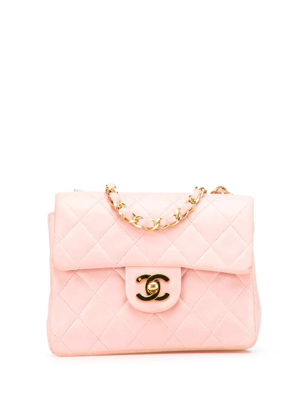 Pre-owned Chanel 1991-1994 Mini Square Classic Lambskin Single Flap Crossbody Bag In Pink