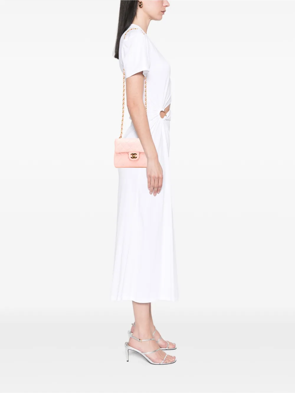 Pre-owned Chanel 1991-1994 Mini Square Classic Lambskin Single Flap Crossbody Bag In Pink