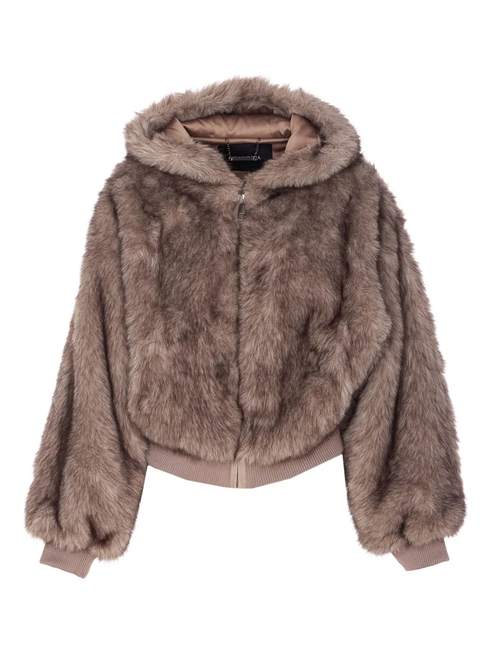 hooded faux-fur jacket