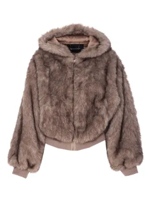 美品★LOU ANDREA★人気完売モデル★HOODIE COAT★ベージュ ルーアンドレア】 Mouton Fake Hood Coat