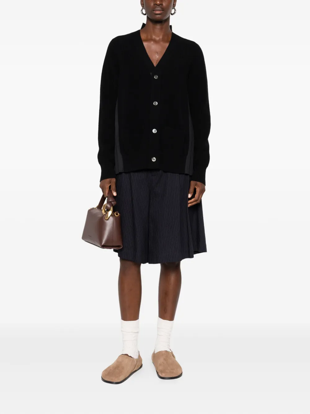 sacai Geribbeld vest met knoop Zwart
