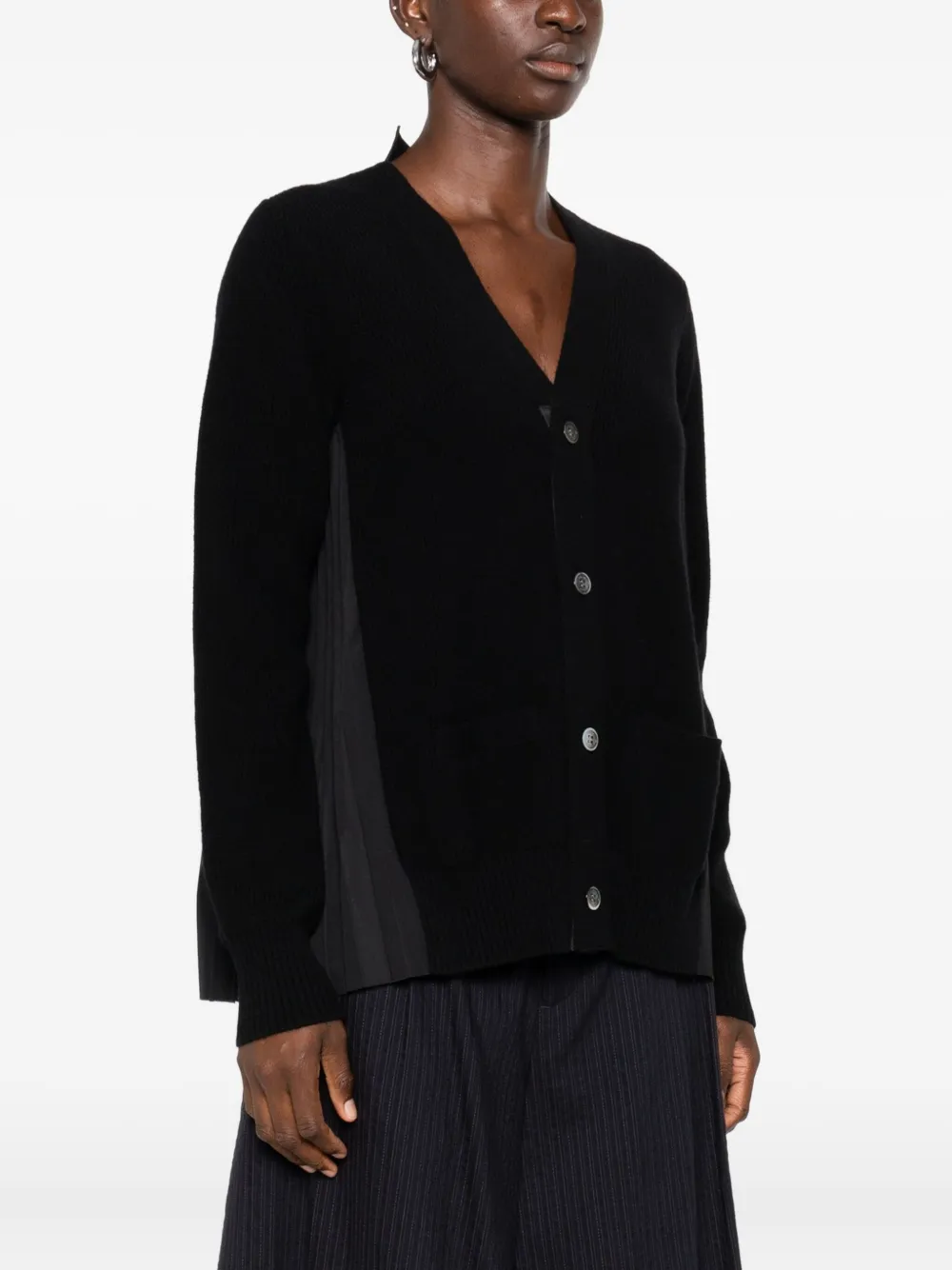 sacai Geribbeld vest met knoop Zwart