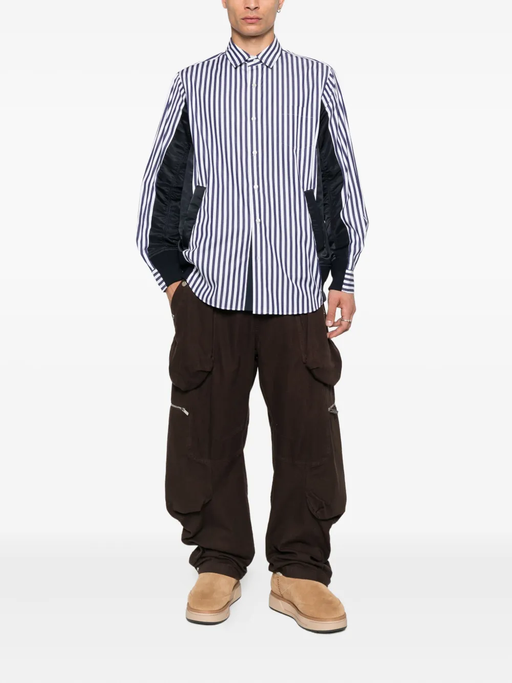 sacai Gestreept overhemd met vlakken Blauw
