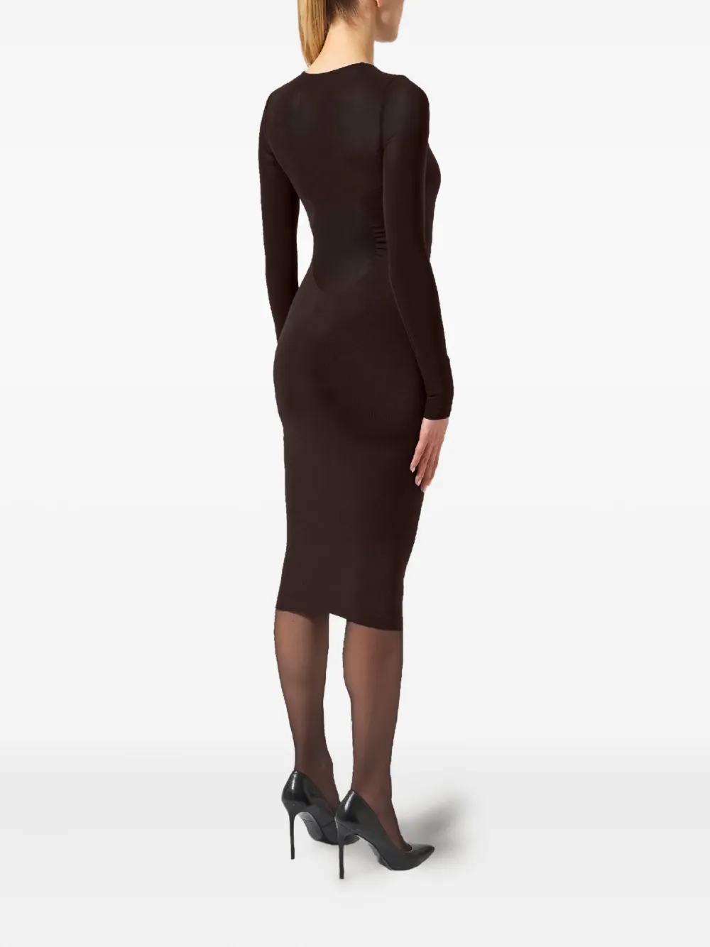 Wolford Semi-sheer Long-sleeve Midi Dress In Black