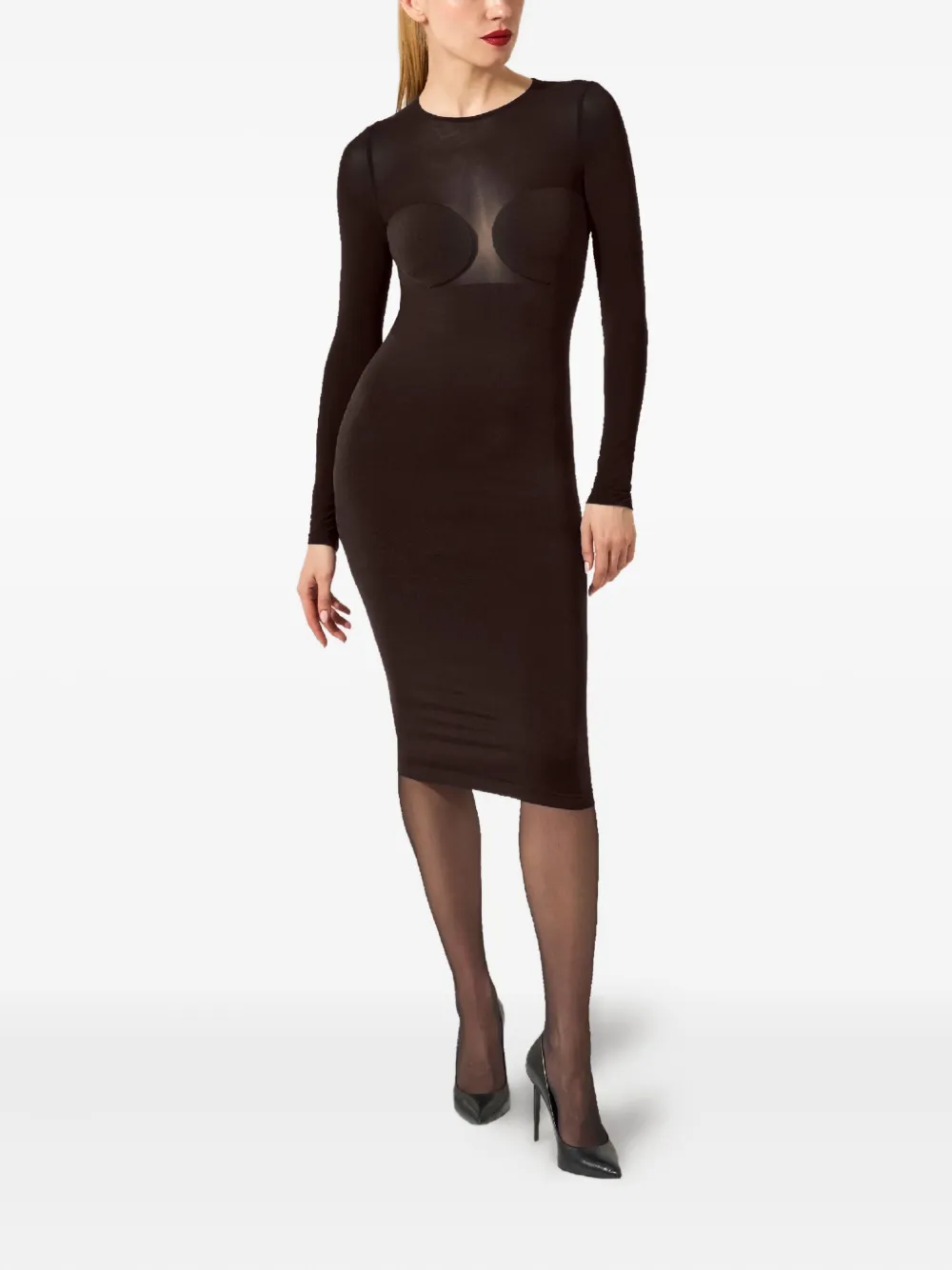 Wolford Semi-sheer Long-sleeve Midi Dress In Black