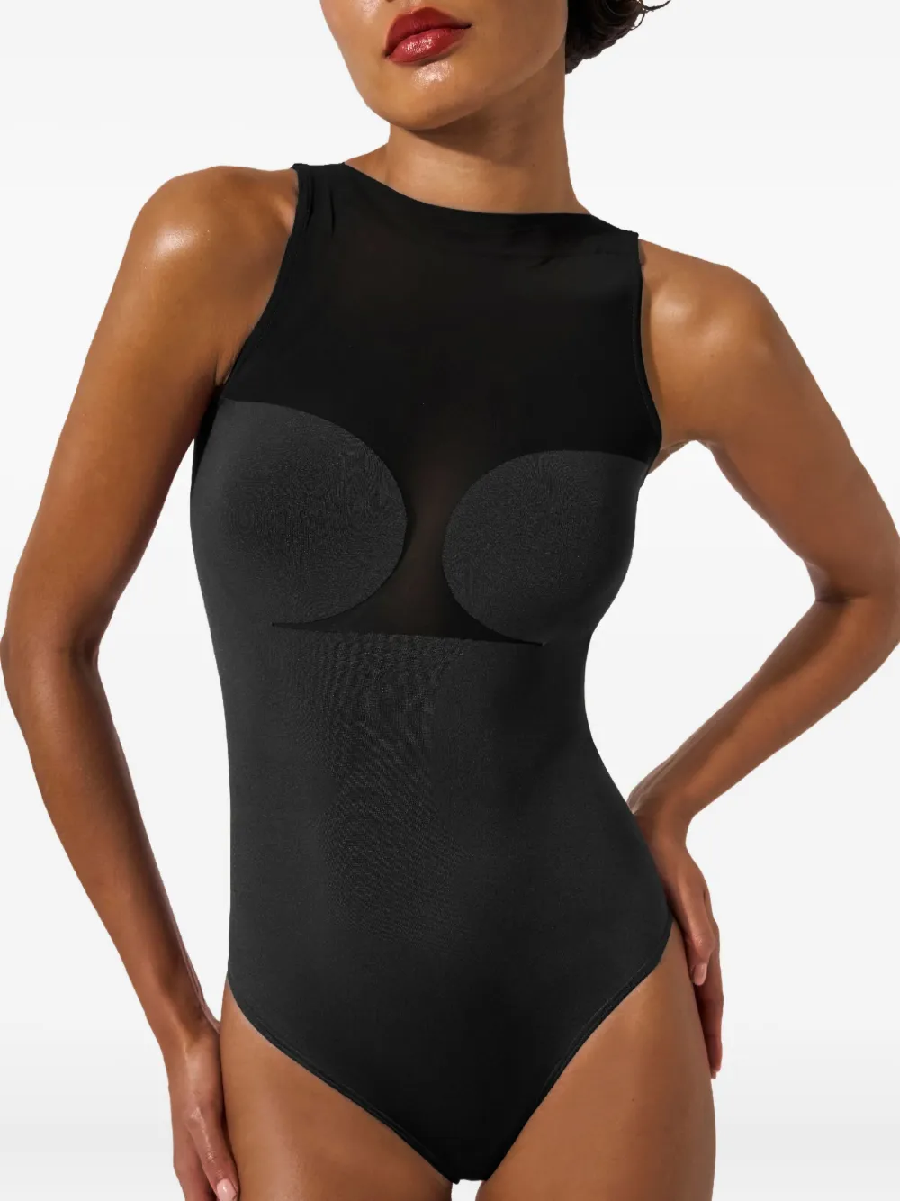 Wolford Mesh-insert Bodysuit In Black