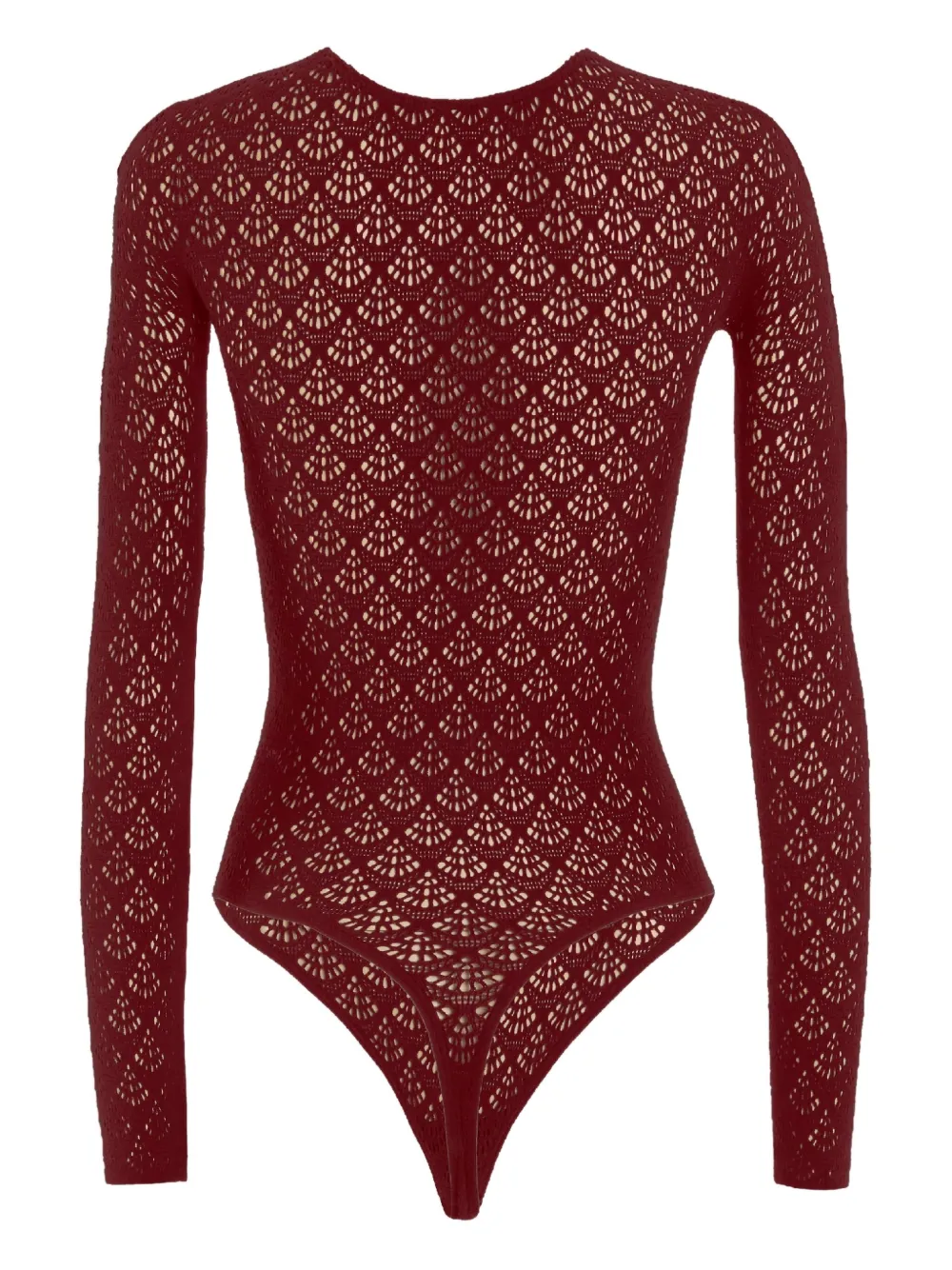 Wolford Body met net-patroon en lange mouwen - Rood