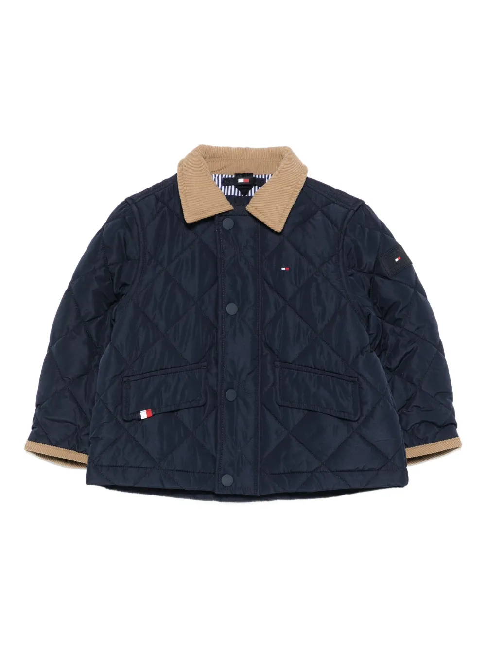 Tommy Hilfiger Junior Gewatteerd jack met ribfluwelen kraag Blauw