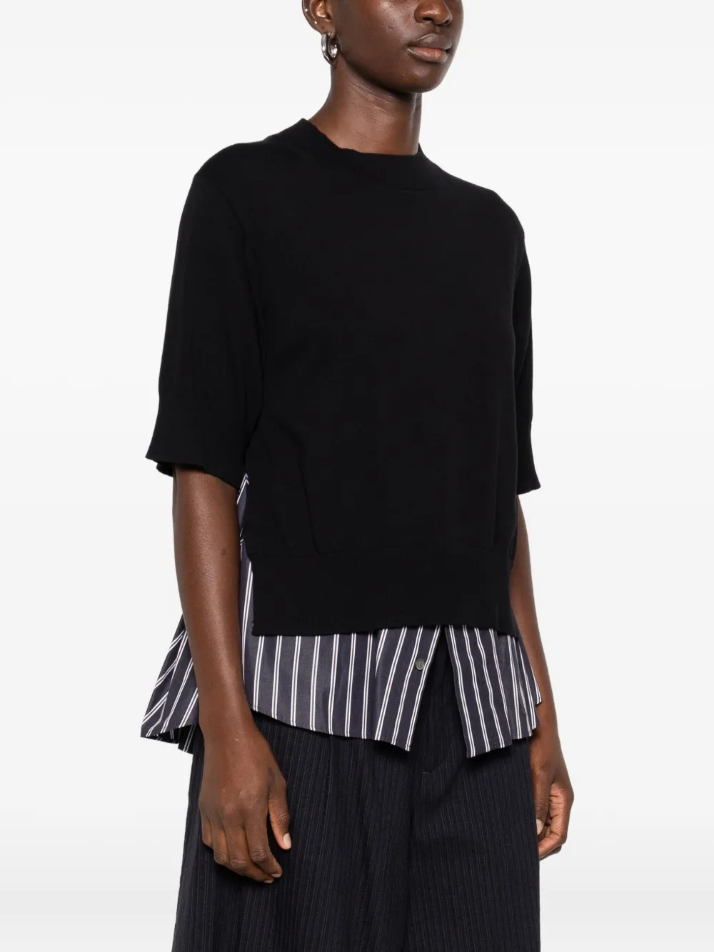 sacai Gelaagde gestreepte top Zwart
