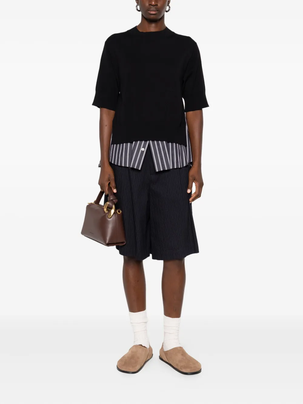 sacai Gelaagde gestreepte top Zwart