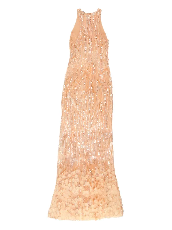 Elisabetta Franchi sequin-embellished Maxi Evening Dress | Neutrals