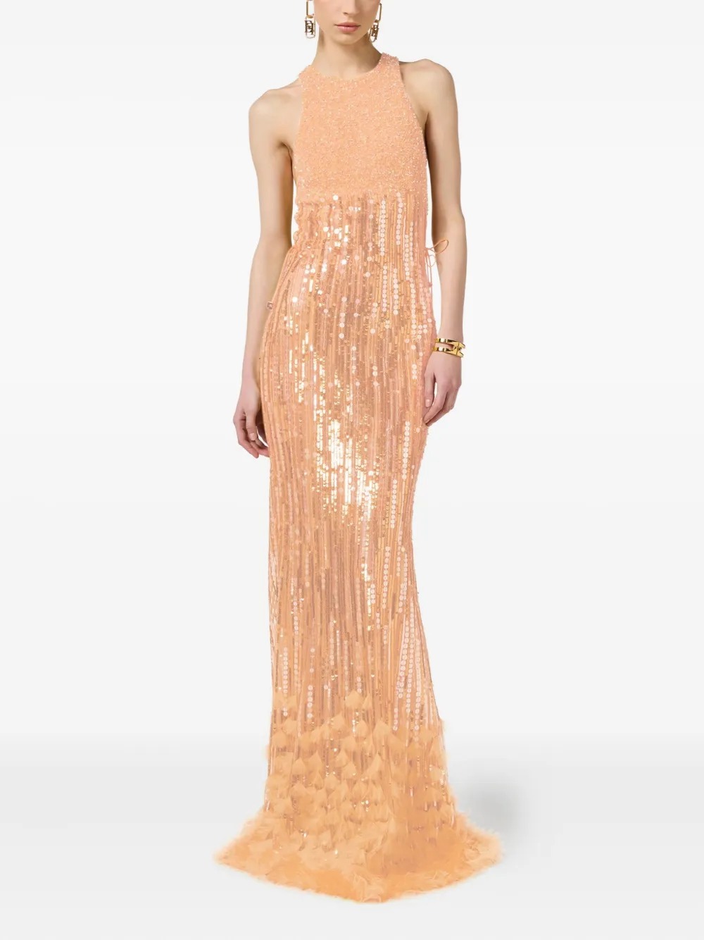 Elisabetta Franchi sequin-embellished maxi evening dress - Beige