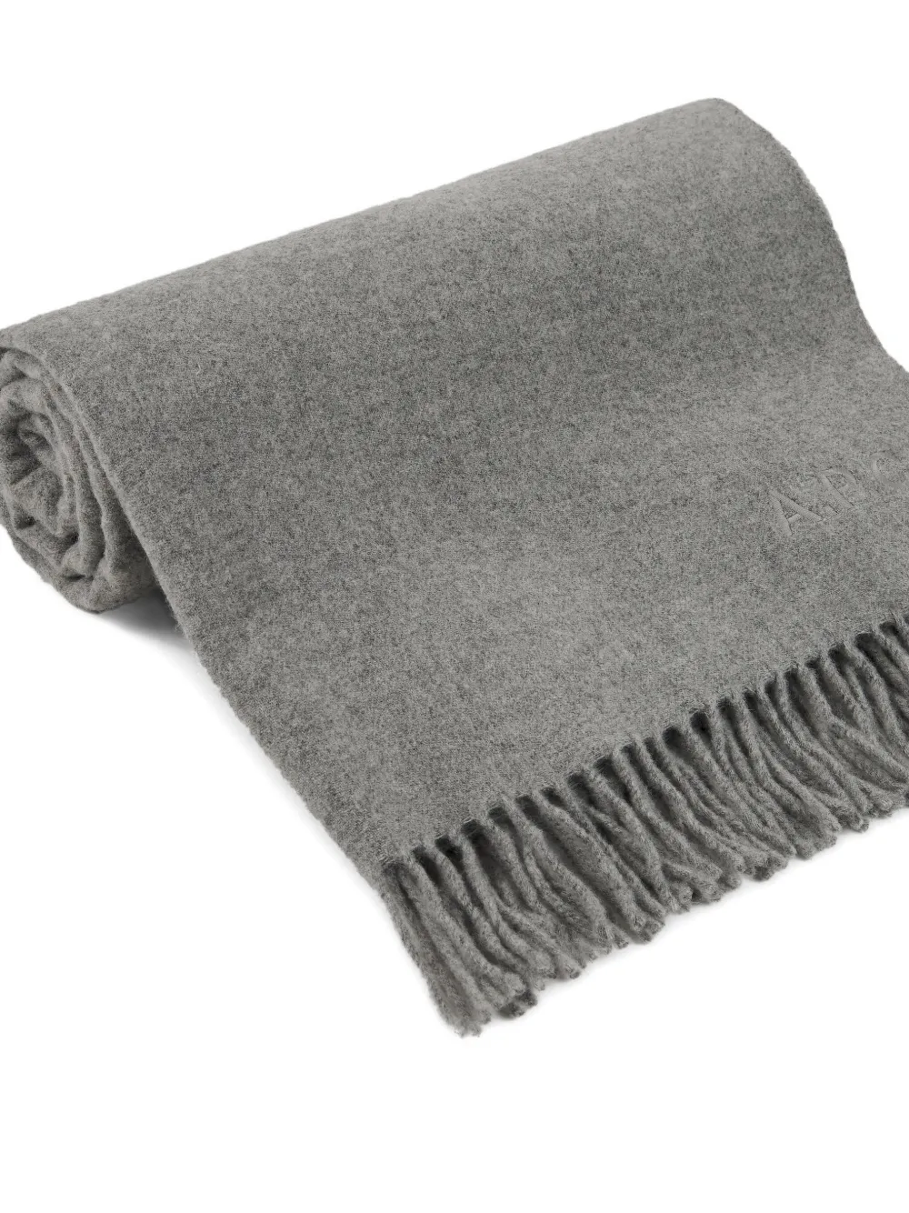 A.P.C. embroidered-logo fringed scarf - Grijs