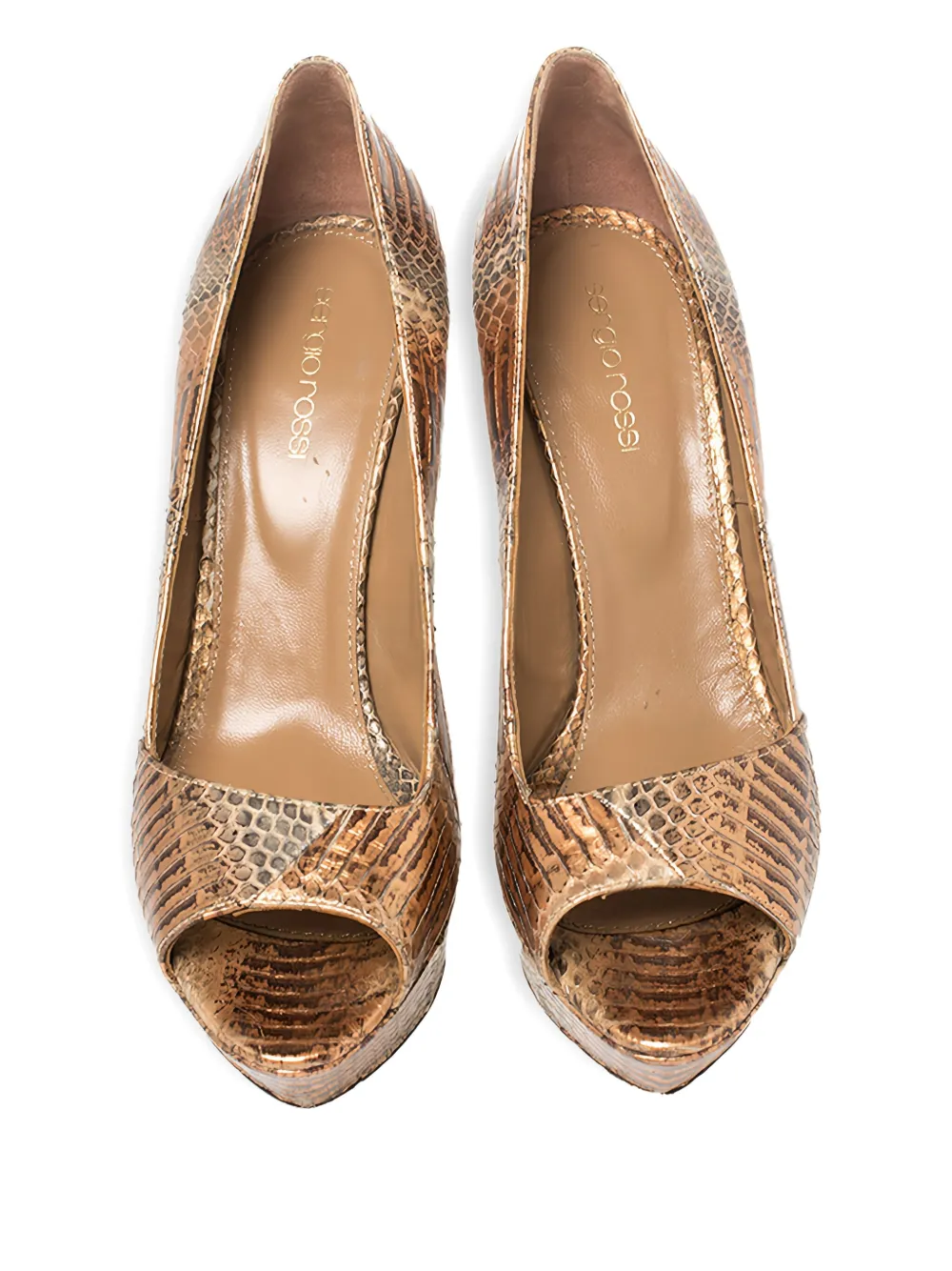Sergio Rossi Vintage 125 mm pumps met plateauzool en slangen-effect - Bruin